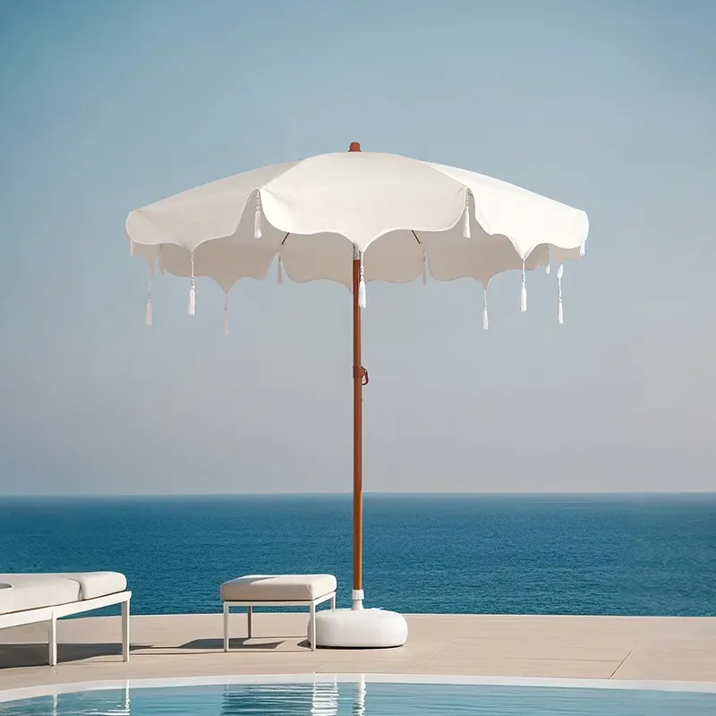 Heavy Duty Outdoor Patio Umbrella with Tassel Fringe Large Sunshade Canopy for Commercial Stall Courtyard Garden