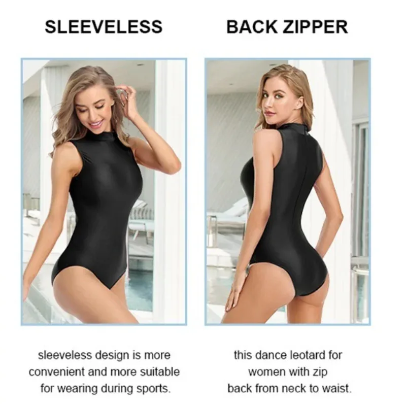 Baju Balet Tanpa Lengan untuk Dewasa, Leotard Leher Tinggi, Bodysuit Senam, Romper Ketat untuk Olahraga, Kostum Panggung Halloween