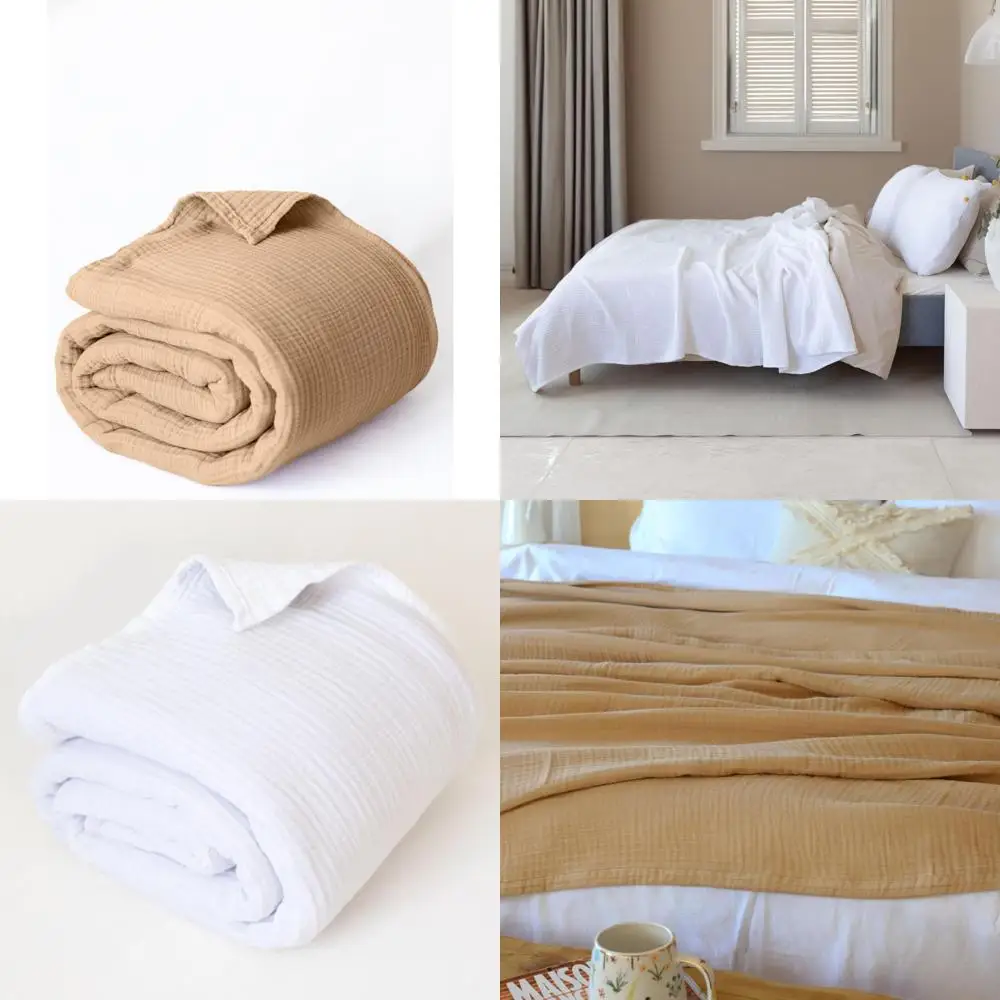 

Queen XL Size 95x102 inch Pure 100% Cotton Muslin Throw Blanket - Soft, Large Turkish Cotton Bed Blanket in Brown