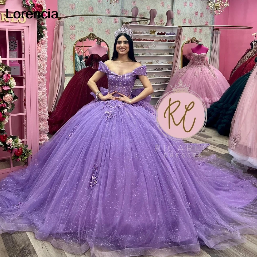 

Customized Lavender Quinceanera Dress Ball Gown Lace Applique Beaded Crystals Bow Corset Sweet 16 Vestidos De 15 Años YQD846