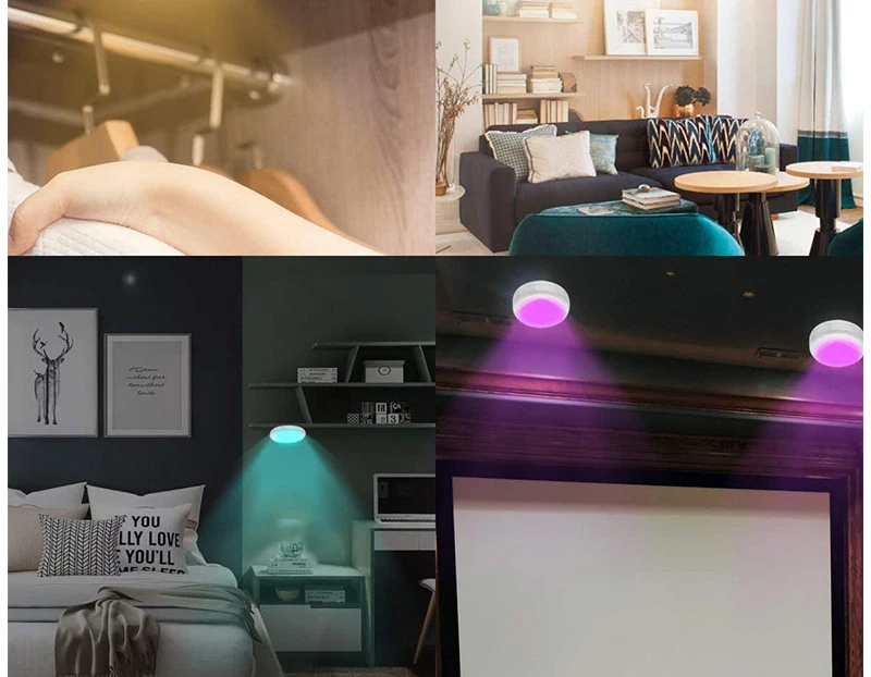 Melery LED Night Light Adhesive Sticker Battery Dimmable Multicolor Cabinet for Bedroom Kitchen Bathroom Drawer Wall Puck Lamp