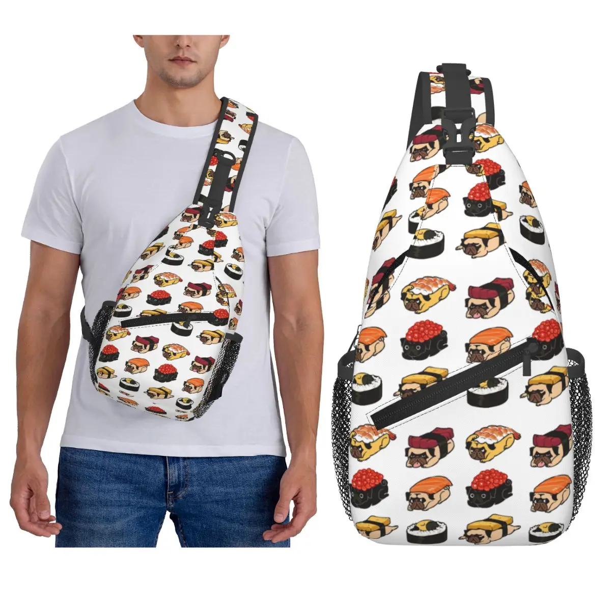 

Sushi Pug Chest Bag Men Sling Crossbody Backpack Chest Bag Travel Hiking Daypack Shoulder Bag