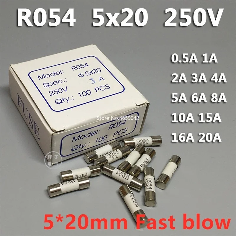 

10Pcs RO54 R054 5*20mm Ceramic Fuse 5x25 Fast Blow Fuse 250V 0.5A 1A 2A 3A 4A 5A 6A 8A 10A 13A 15A 16A 20A 25A 30A