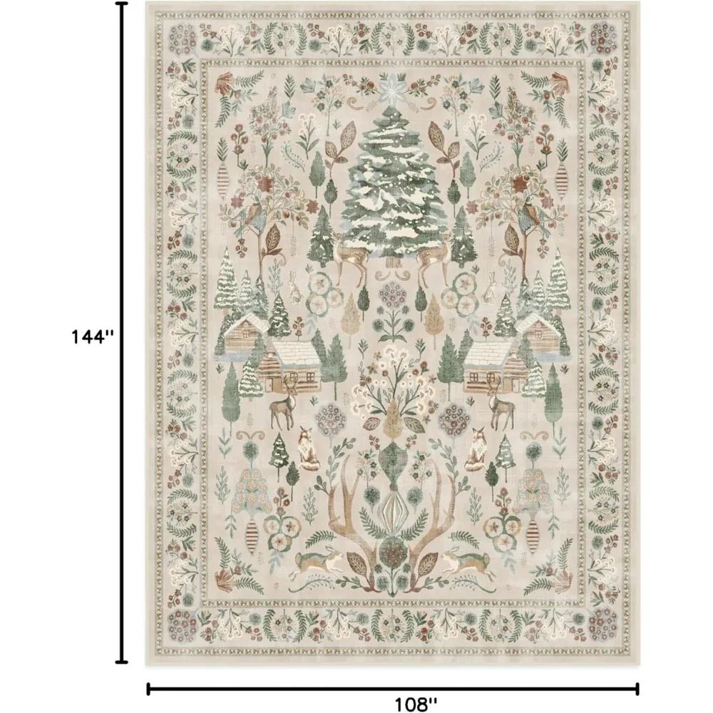 Machine Washable Christmas Area Rug – Juniper Multicolor 9x12, Neutral, Stain-Resistant, Non-Slip – Large Rugs for Living Room