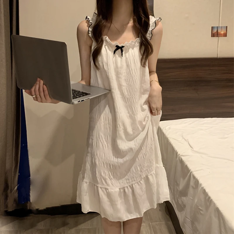 New Girls Sweet Suspender Nightdress Pajamas Summer Korean Version Princess Style Cotton Slip Dress Nightwear Home Clothes