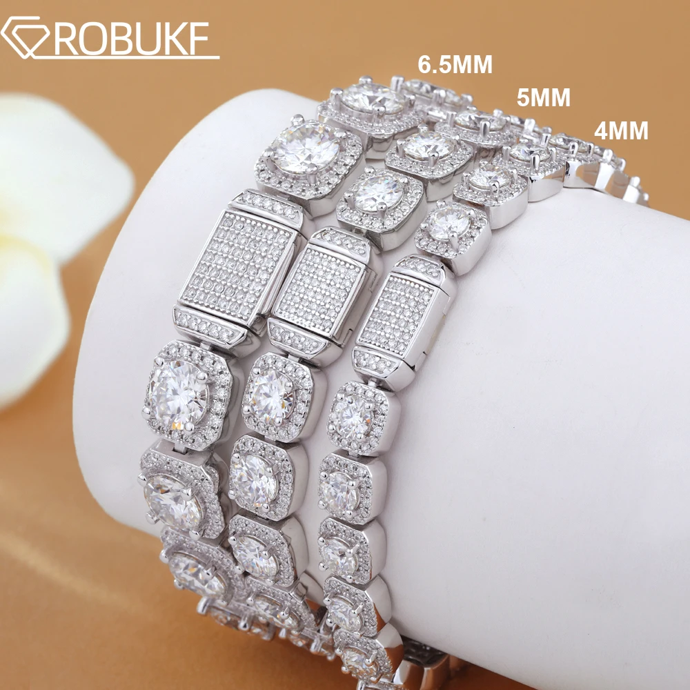 

4/5/6.5mm Full Moissanite Cluster Bracelet for Men Women D VVS Lab Diamond 925 Sterling Silver Hiphop Iced Out Tennis Link Chain