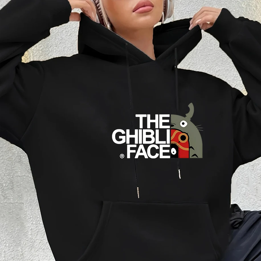 The Ghlbli Face Cartoon Pattern Men Woman Hoodie Japan Miyazaki Hayao Anime Harajuku Couple Sweatshirt Simple Funny Y2K Clothing