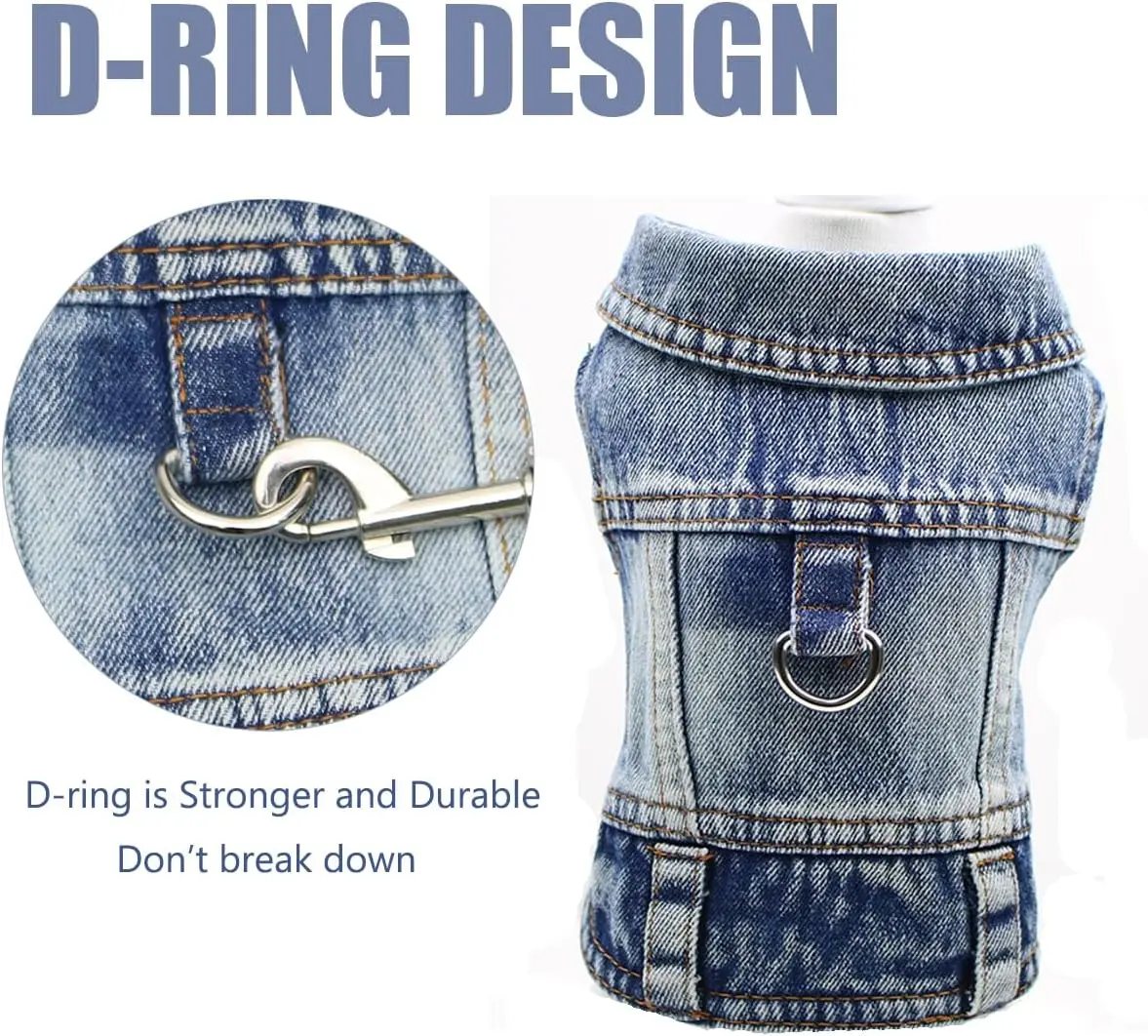 Jeans for Dogs D-ring Attach Handsome Dog Jacket Spring Fashion Quality Teddy Puppy Clothes 2 Color