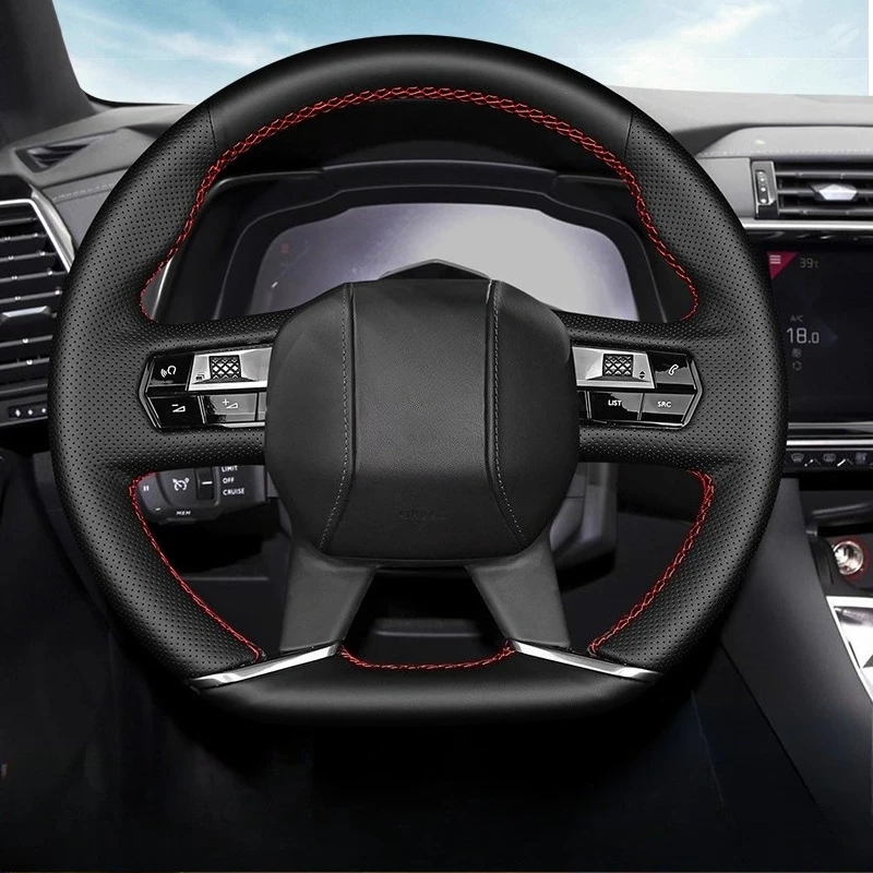 

Для Citroen DS7 DS9 сшитый вручную нескользящий черный чехол на руль автомобиля из натуральной кожи