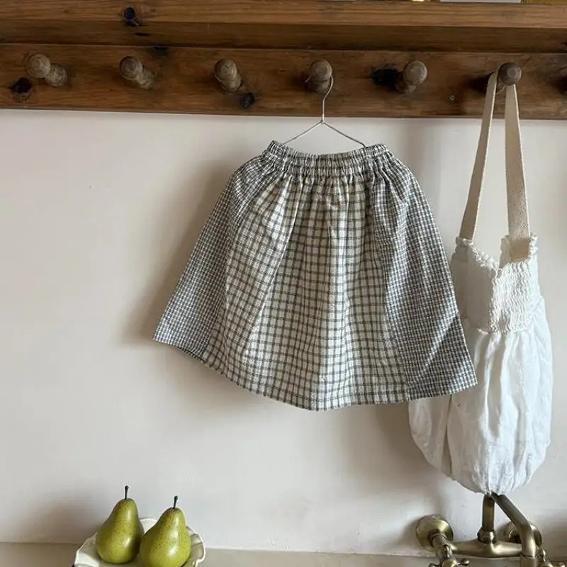 

2025 Autumn New Girls Splicing Plaid Skirts Cotton Children Skirts Baby Girl A-line Skirt Kids Casual Skirts Toddler Clothes