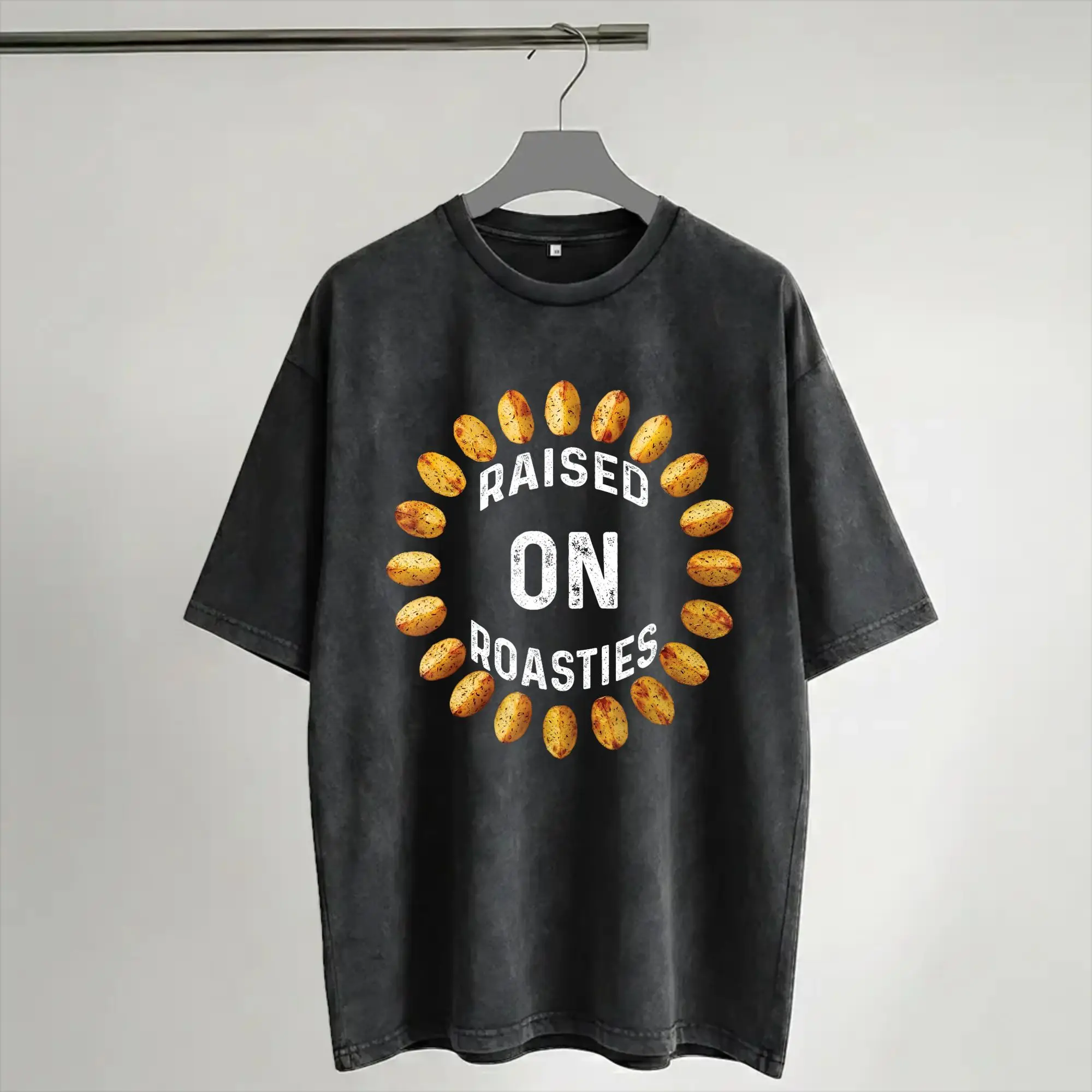Raised On Roasties Rustic Potato Wreath  Washed T Shirt Streetwear Hip Hop Novelty T-Shirt  Tees for Men Women Cotton Oversize