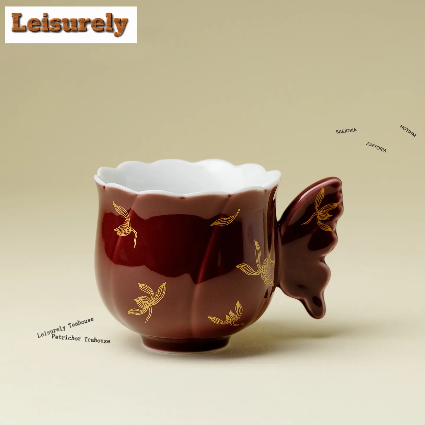 80ml Gold Stamp Magnolia Teacup Creative Tea Bowl Jug Tea-tasting Fragrance Cup Chazhan Master Cups Tea Ceremony Accessories