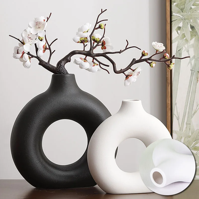 Flat Minimalist Simple Vase Donut Shape Single Flower Pot Home Wedding Decoratio Hollow Ornaments Circle Flower Arrangement Vase