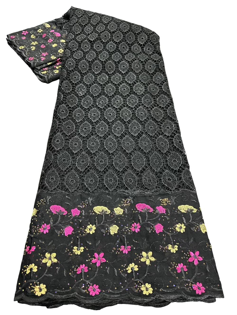 

Fashion Black Women Swiss Voile Lace Fabric With Rhinestone 2025 High Quality Water Soluble Lace Nigerian Party Dress Sewing 2-1