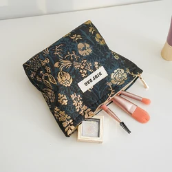 Women's Makeup Bag Small Dark Green Gold Large Capacity Lipstick Change Storage Bag Commuting Handy Hand Compact Coin Purse Ins