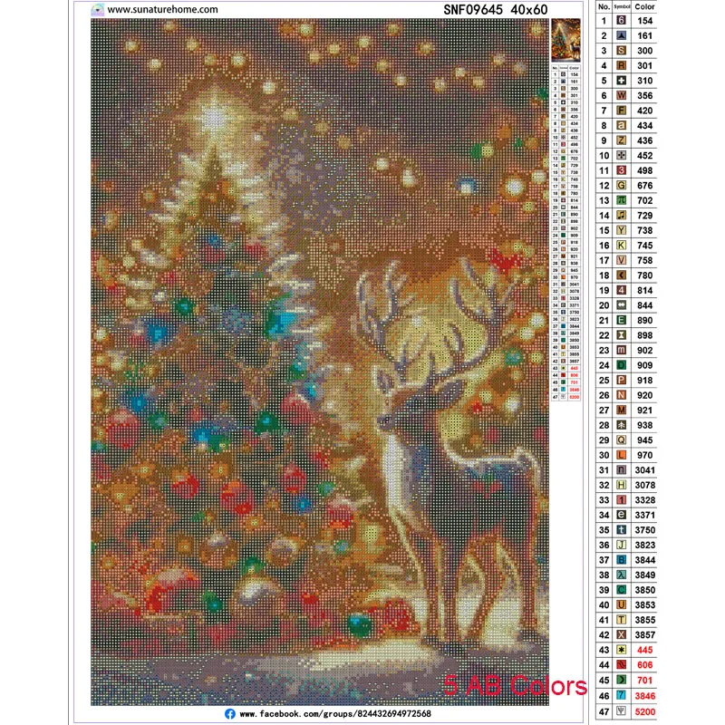 Sunature AB Diamond Painting Art Full Square Round Drills Dream Elk Deer Christmas Tree Diamond Painting Kits (5-10 AB Colors)