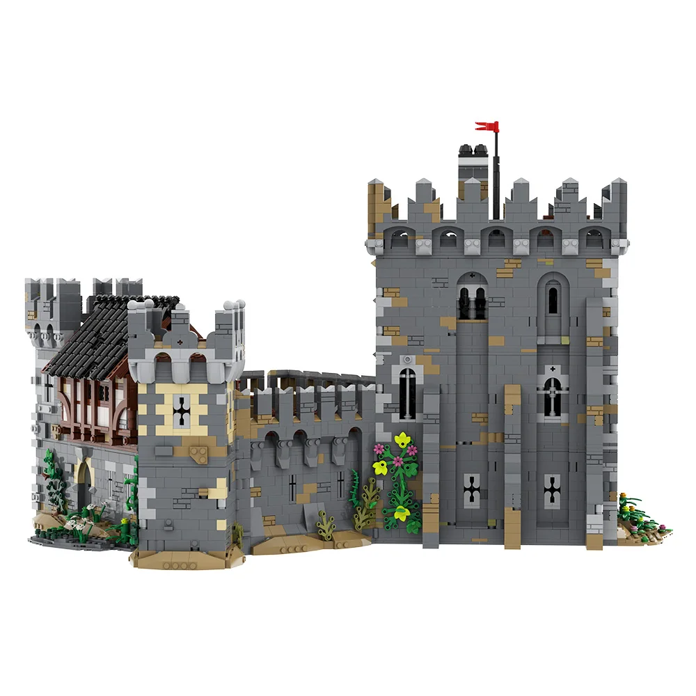 MOC Medieval Lions' Castle Modular Building Blocks Kingdom Enclosure Walls Tower Defense Architecture Brick Toys Adult Gift