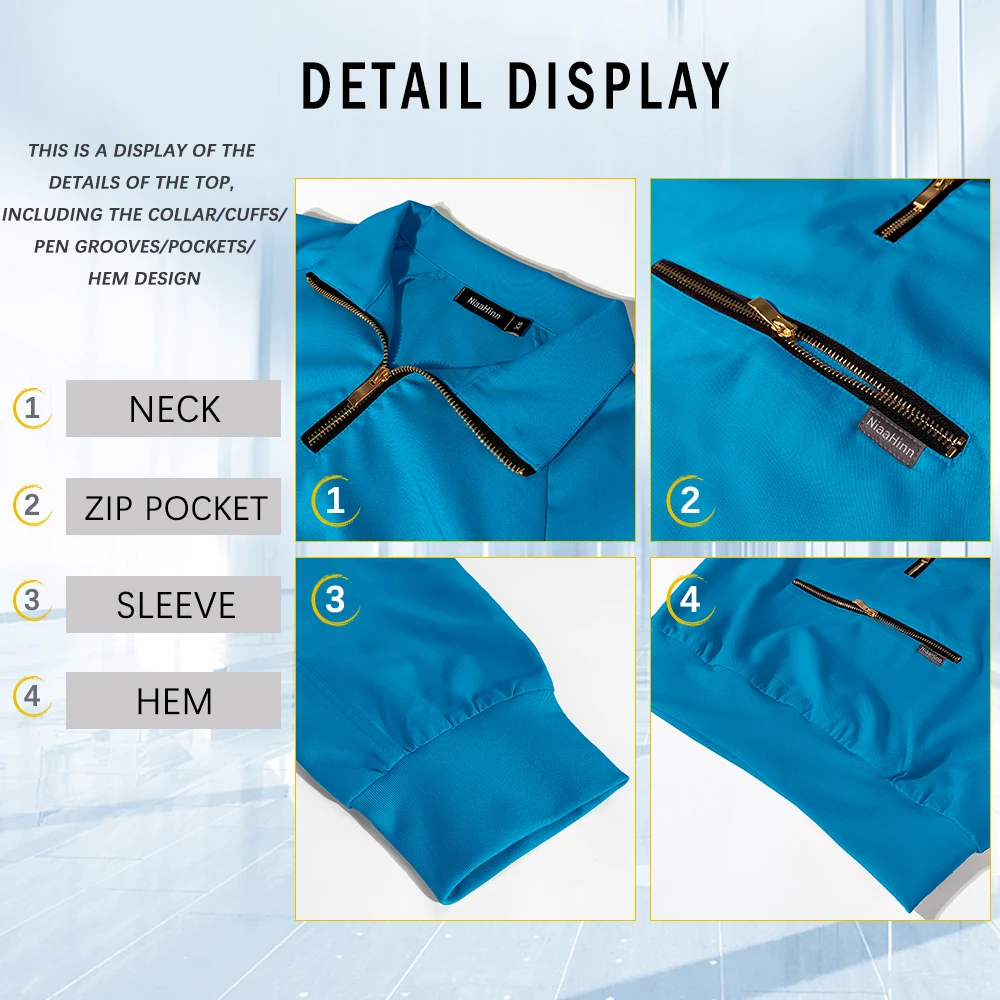 Sala de operação topo + calças manga longa uniforme médico feminino salão de beleza trabalho wear médico enfermeira esfrega conjunto bolsos de enfermagem roupas