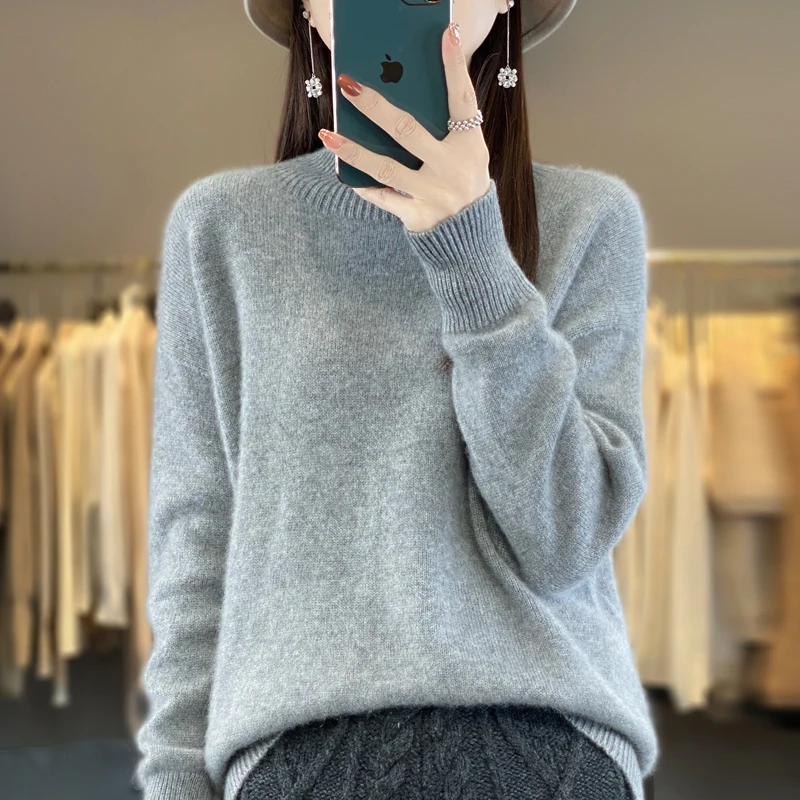 Autumn and Winter New 100% Merino Wool Sweater Women\'s Clothing Half High Collar Knitted Hoodie Fashion Korean Knitted Tops