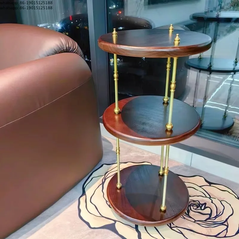 Vintage Solid Wood Side Table  Mid-Century End Table for Small Spaces Three Tiers Storage Shelf  Living Room Furniture