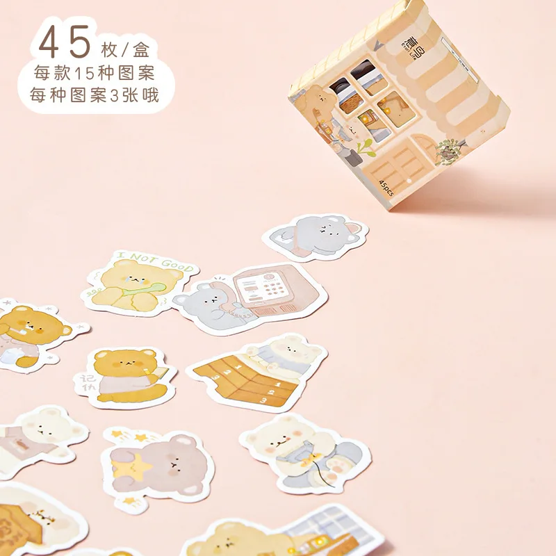 45PCS/Box Kawaii Creative House Stickers Cartoon Scrapbooking Korean Stationery School DIY Diary Journal Stickers Art Supplies