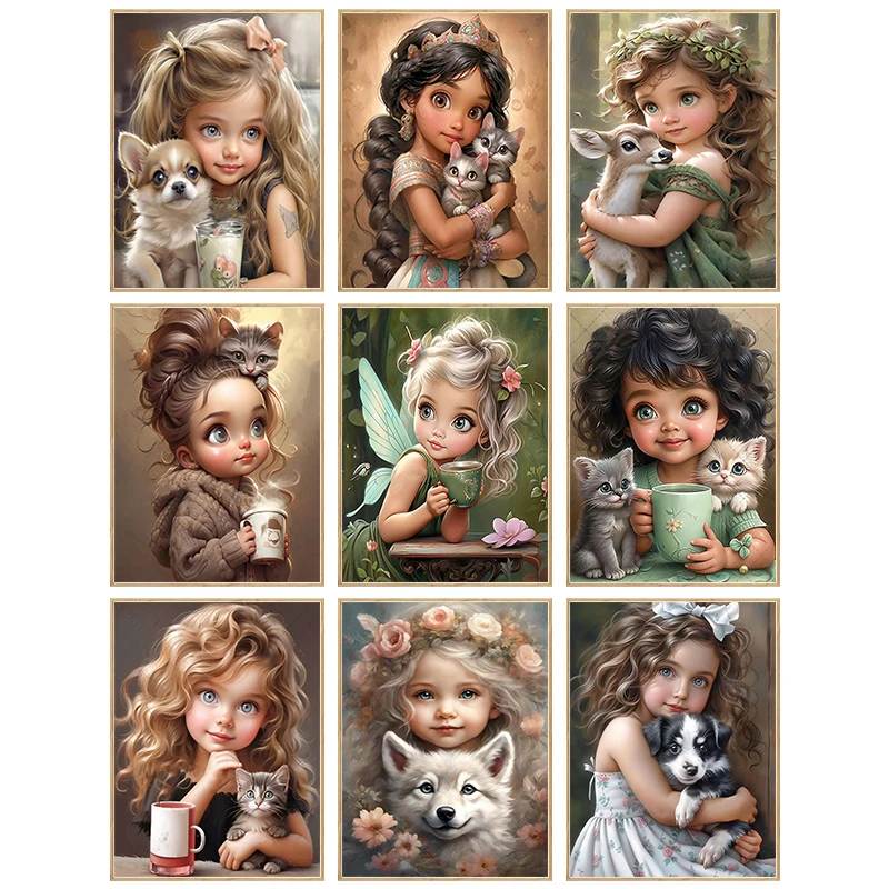 5D New Collection 2024 Diamond Embroidery Cute girl Mosaic Art Kits  scenery Hanging paintings Cross Stitch Gift