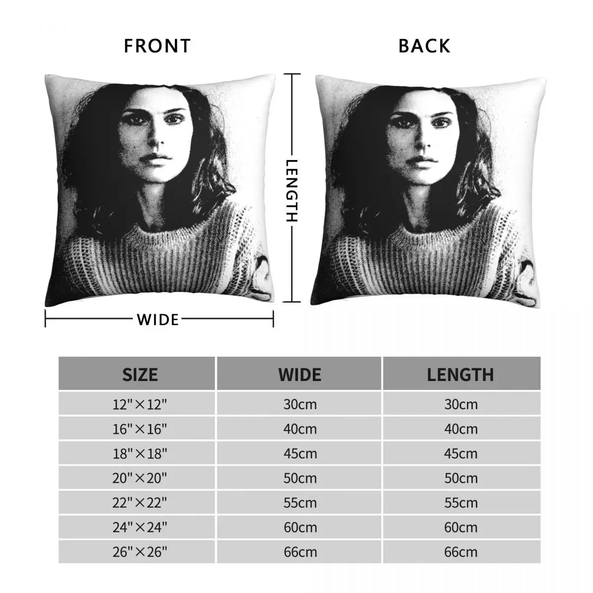 Natalie Portman Square Pillowcase Polyester Linen Velvet Creative Zip Decor Room Cushion Cover