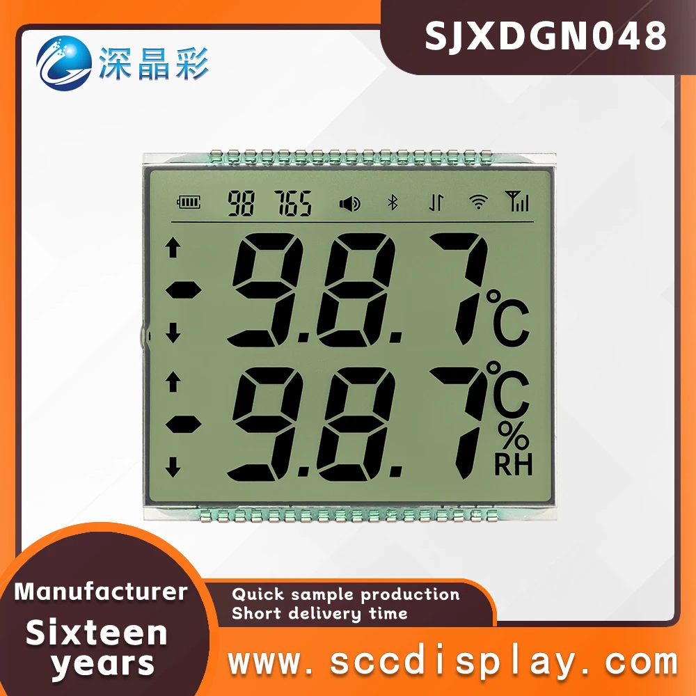 Fabricante personalizado sjxdgn048 tn tela de segmento lcd positivo tela de exibição de ponto decimal instrumento de temperatura tela lcd