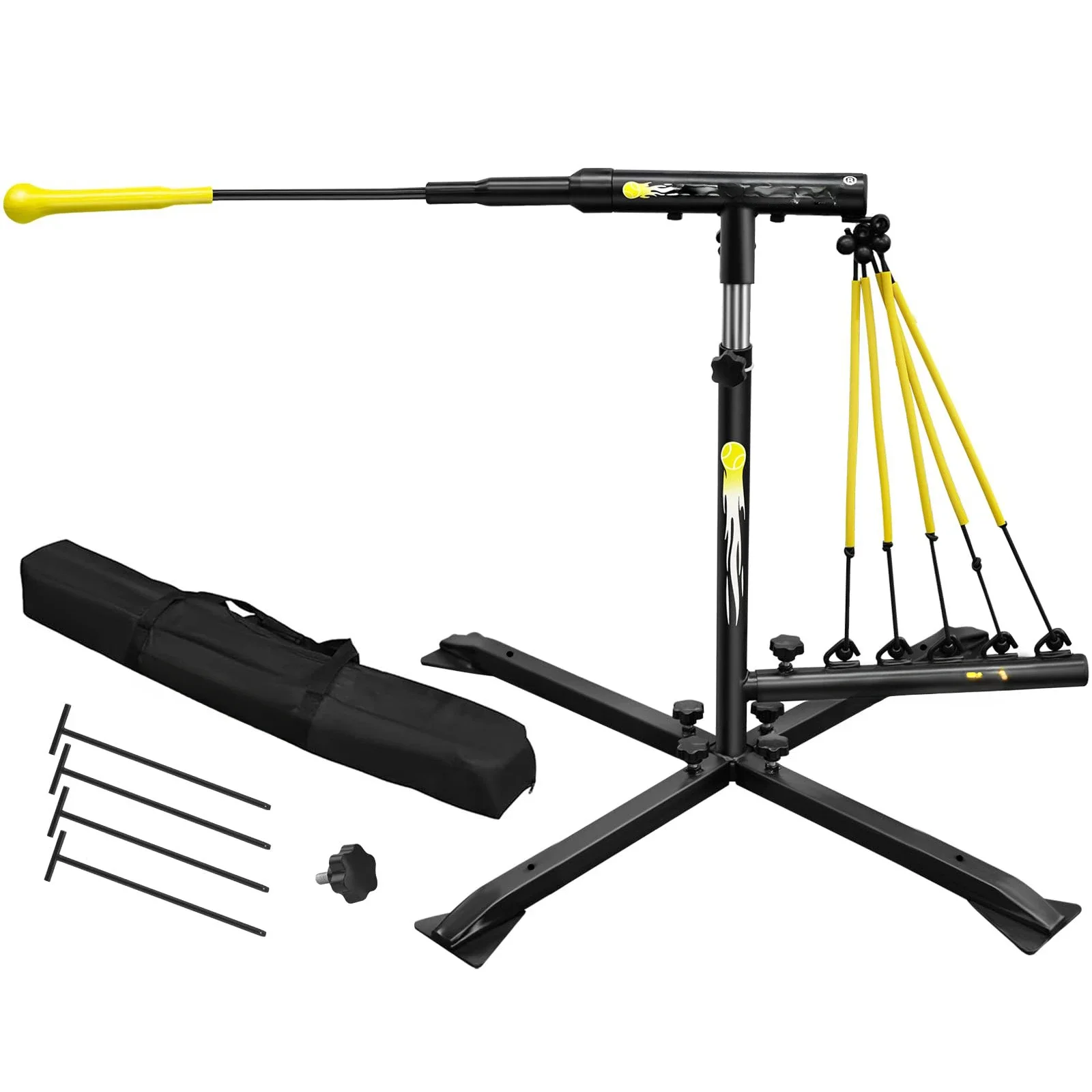 Baseball batting trainer (with 5 tension ropes), baseball and softball assisted batting practice swing