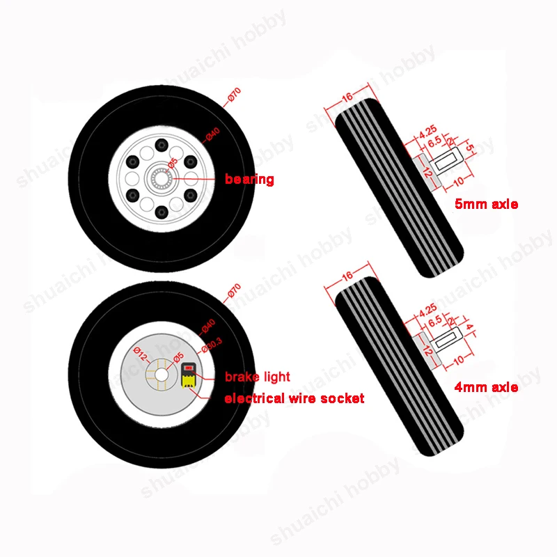 1 paire de roues de frein électriques 7.2W 12V 50/55/60/65/70mm avec Mode de freinage ABS lumière LED pour train d'atterrissage d'avion à voilure fixe RC