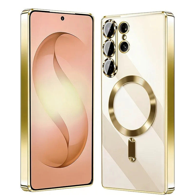 Funda magnética transparente con acabado metálico para Samsung Galaxy S26 S25 S24 Ultra Plus, anti golpes 2