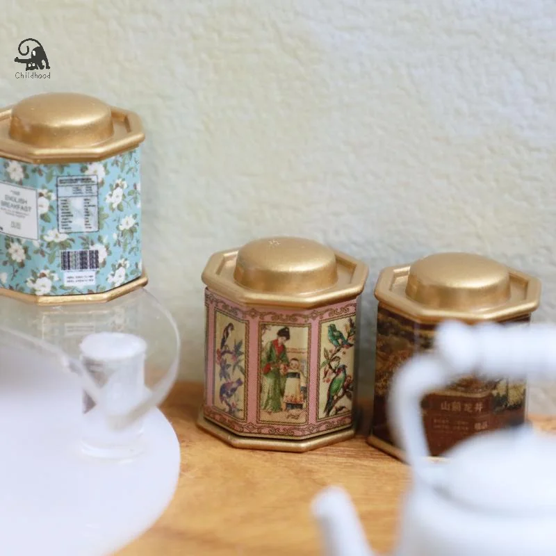 Casa de muñecas, lata de café, lata de té, modelo de artículo de simulación, modelo de adorno, Mini juguetes en miniatura, accesorios para muebles de casa de muñecas