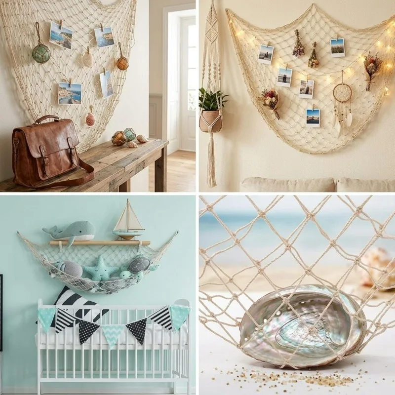 Wall Hanging Fishing Net Pirate Mermaid Beach Themed Fish Net Decorations Home Bedroom Hawaiian Ocean DIY Decor Party Supplies view 6