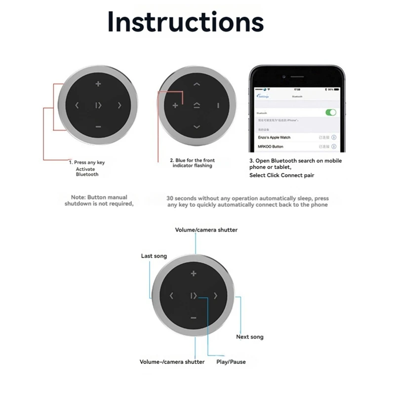 Steering Wheel Music Player Wireless Bluetooth Remote Control Button Multimedia For Smartphone Car Kit