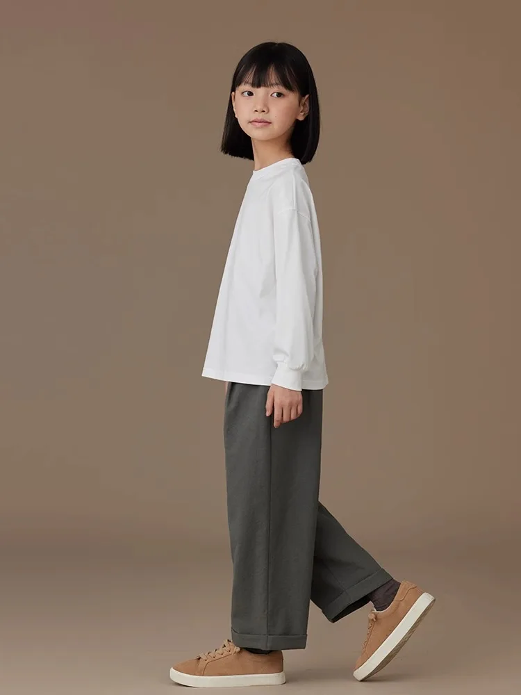 

Childern Clothing Unisex Cotton Pants High Waist Wide Leg Palazzo Pants Casual Loose Long Trousers with Pockets