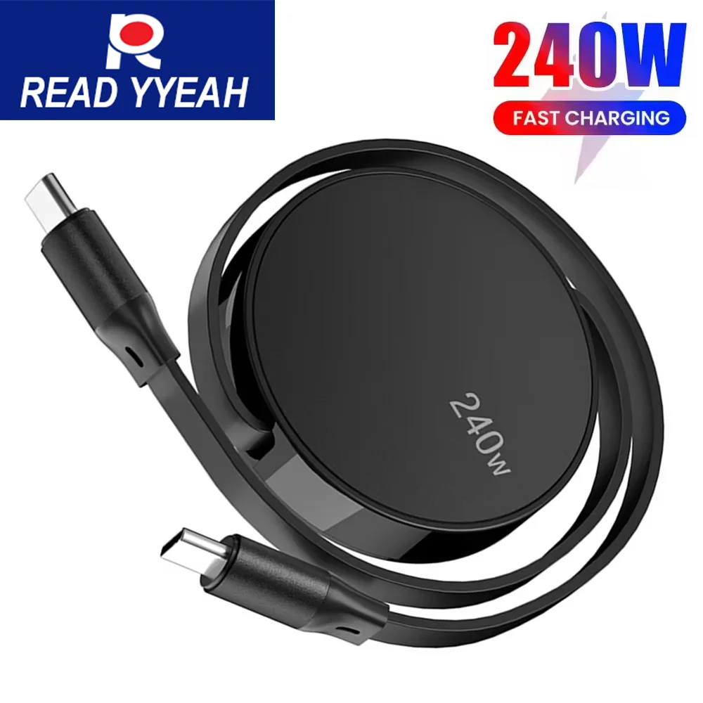 240W USB C to USB C PD Cable for iPhone 15 Pro Max PD Fast Charging Data Cord Retractable Type C Charger Cable Wire for Notebook