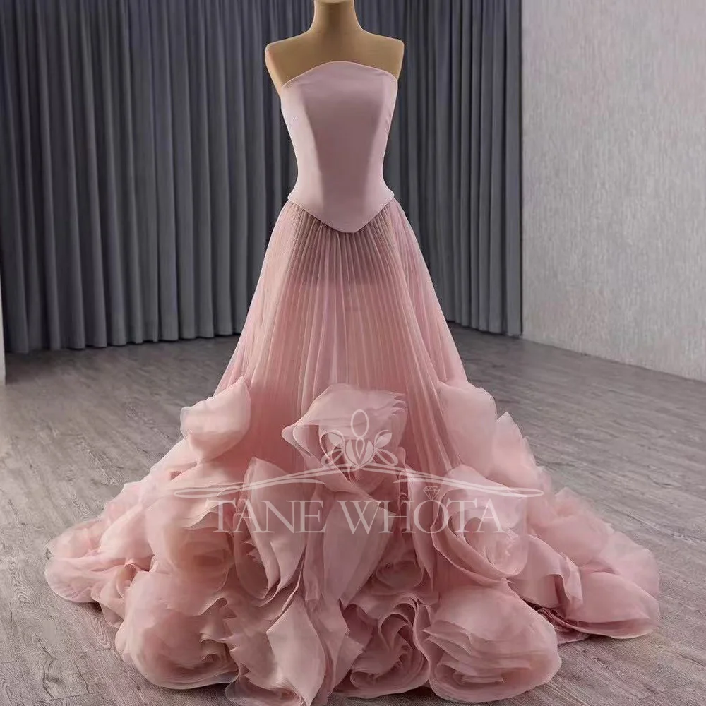 

Luxury Strapless Sleeveless A-Line Evening Dress 3D Flower Detail Pink Prom Dress With Zipper Customizable Fit 2025 Style