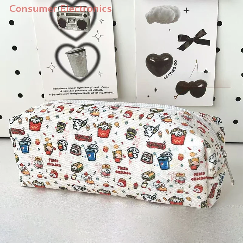 

Cute Burger Dog Printed Pencil Case Large Capacity Portable Storage Bag Stationery Makeup Bag Gifts