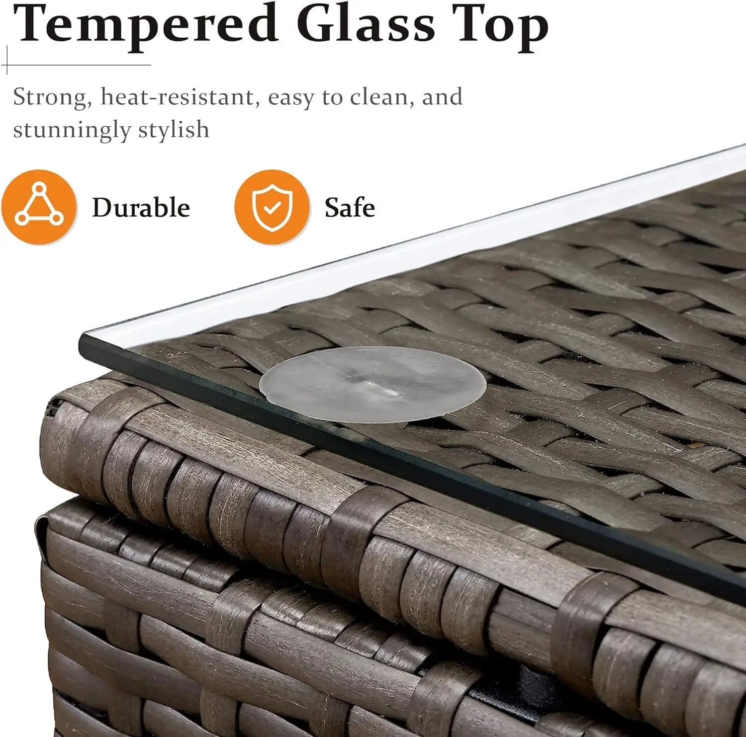 Patio Furniture Set, Outdoor Sectional Sofa with Glass Coffee Table, Wicker Rattan PatioSet with Ottoman for Balcony, Backyard