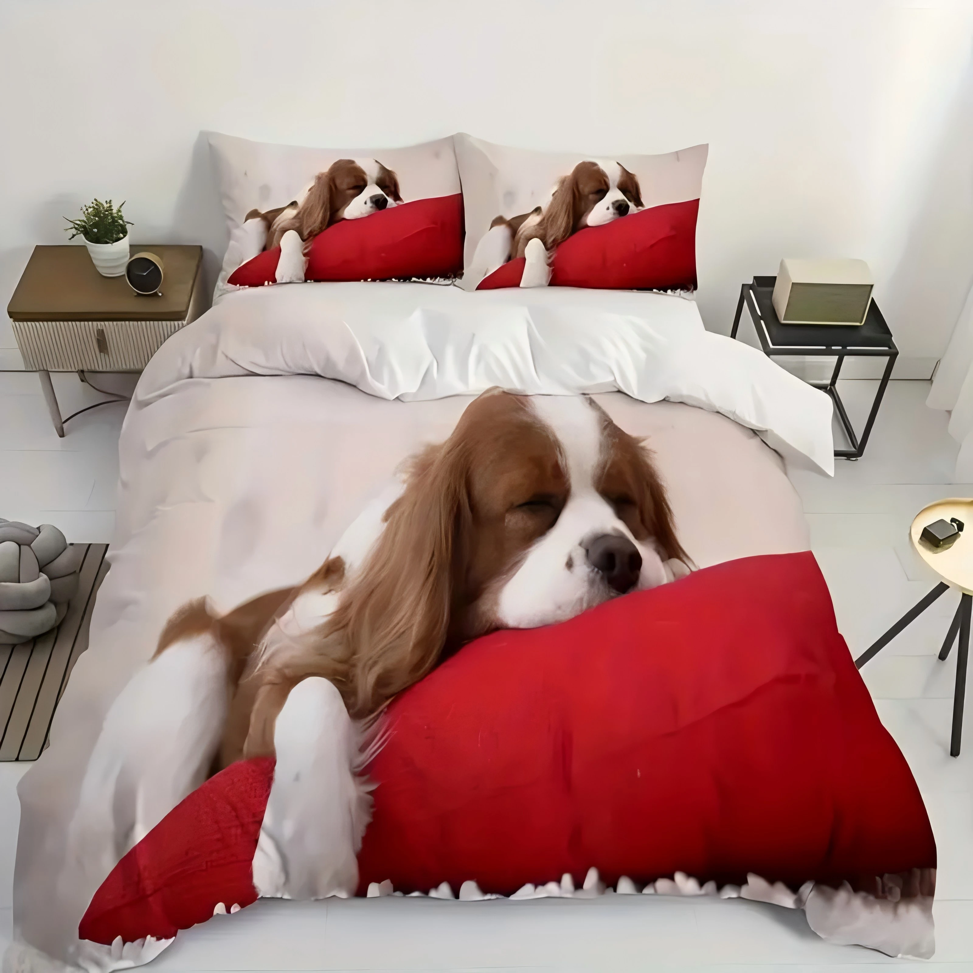 

Cute Sleeping Puppy Dog 3D Cartoon Print Bedding Cover Cute Animal Style Comfortable Polyester Duvet Cover With Pillowcase