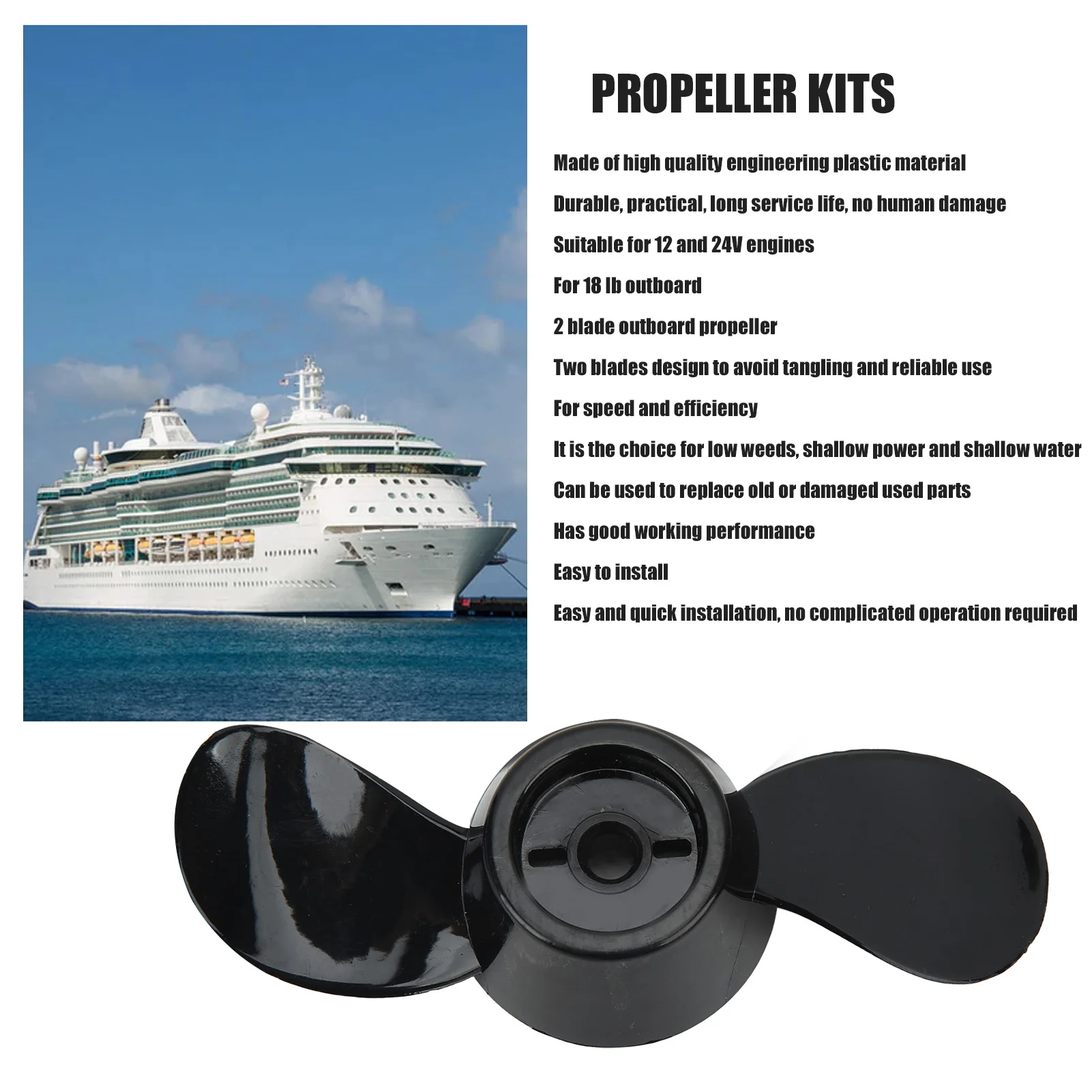 المروحة البلاستيكية السميكة 2 شفرة استبدال المروحة لمحركات 12 فولت 24 فولت المروحة البديلة السوداء