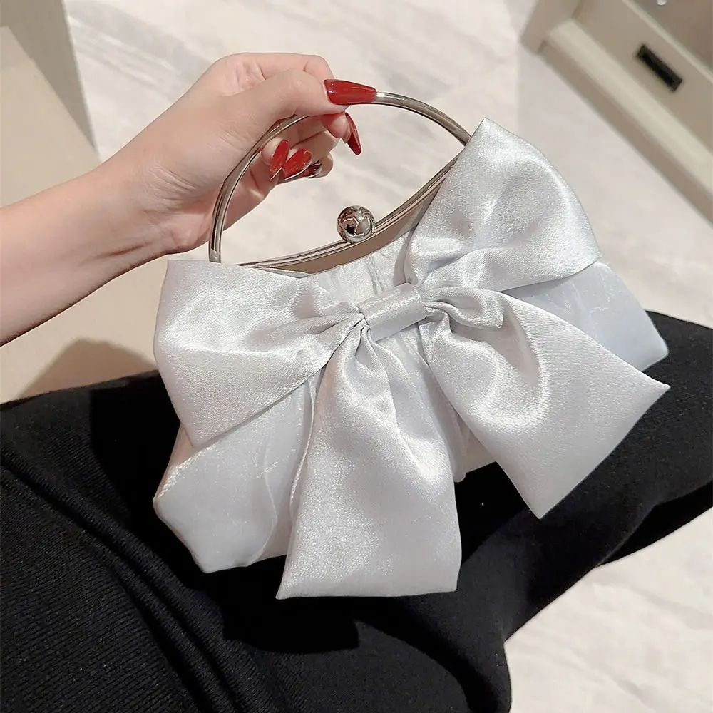 

Fashion Luxury Gold Bright Silk Bowknot Evening Bag Chain Shoulder Bags Handbags Wedding Party