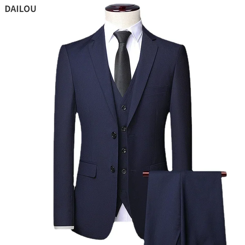 Men Suit Blazers For Wedding 3 Pieces 2 Sets Elegant Luxury Business Vest Pants Coats 2024 Formal Jackets Korean