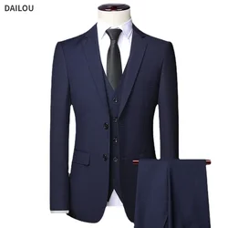 Men Suit Blazers For Wedding 3 Pieces 2 Sets Elegant Luxury Business Vest Pants Coats 2024 Formal Jackets Korean