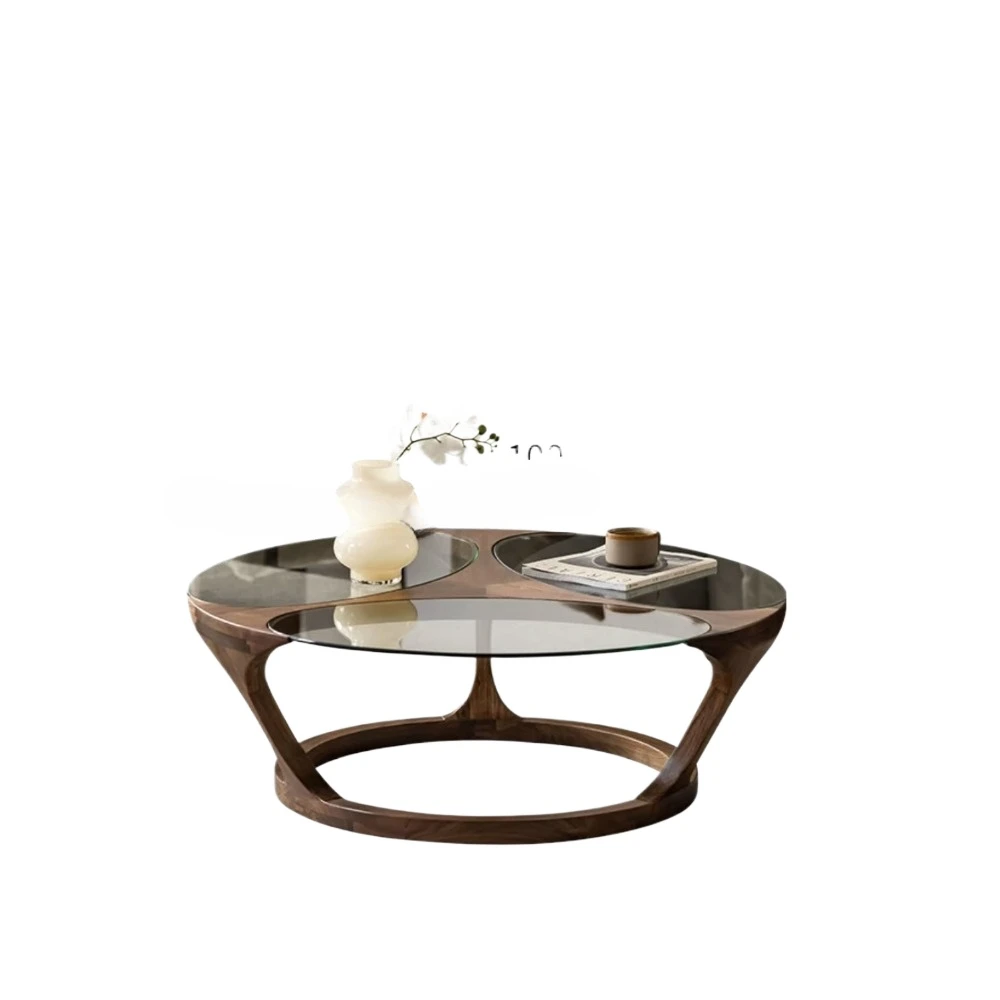 

Living room full solid wood round tea table sofa side few black walnut glass special-shaped coffee table