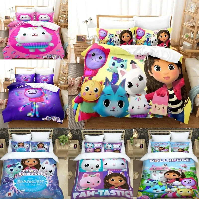 

Cartoon Cute Gabby's Dollhouse Bedding Set Students Sheets Duvet Cover Pillowcase Boy Girl Dormitory Bedsheet Bedding Bag Quilt