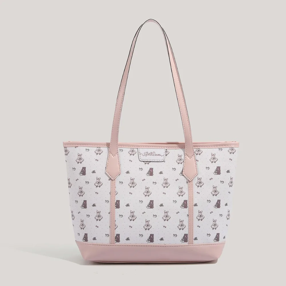 

Portable PU Aesthetic Print Handbag Bear Rabbit Print Large Capacity Versatile Shoulder Bags Cartoon Tote Bag Party Vacation