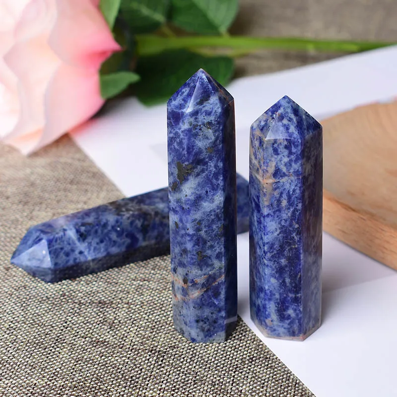 1PC Natural Crystal Sodalite Crystal Point Wand Meditation Healing Stone Home Decoration Reiki Tower Beautiful Ornament Gift