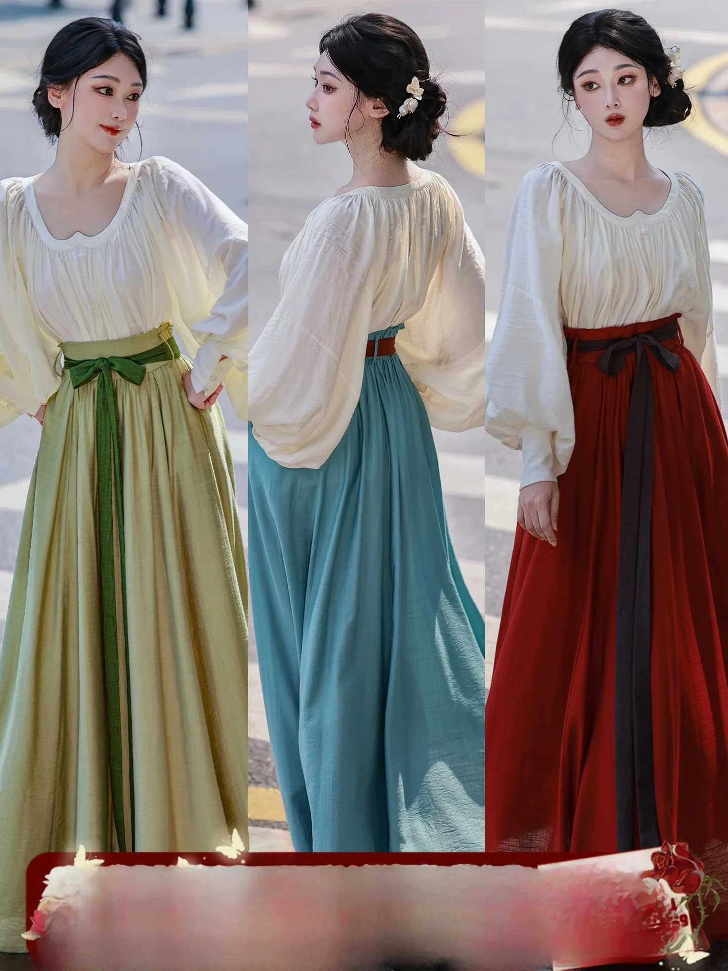 

Rainbow ter Elastic Waist irt Heart Collar f Skirt Hanfu Daily Wear Big Swing Skirt Dr Country Original Design