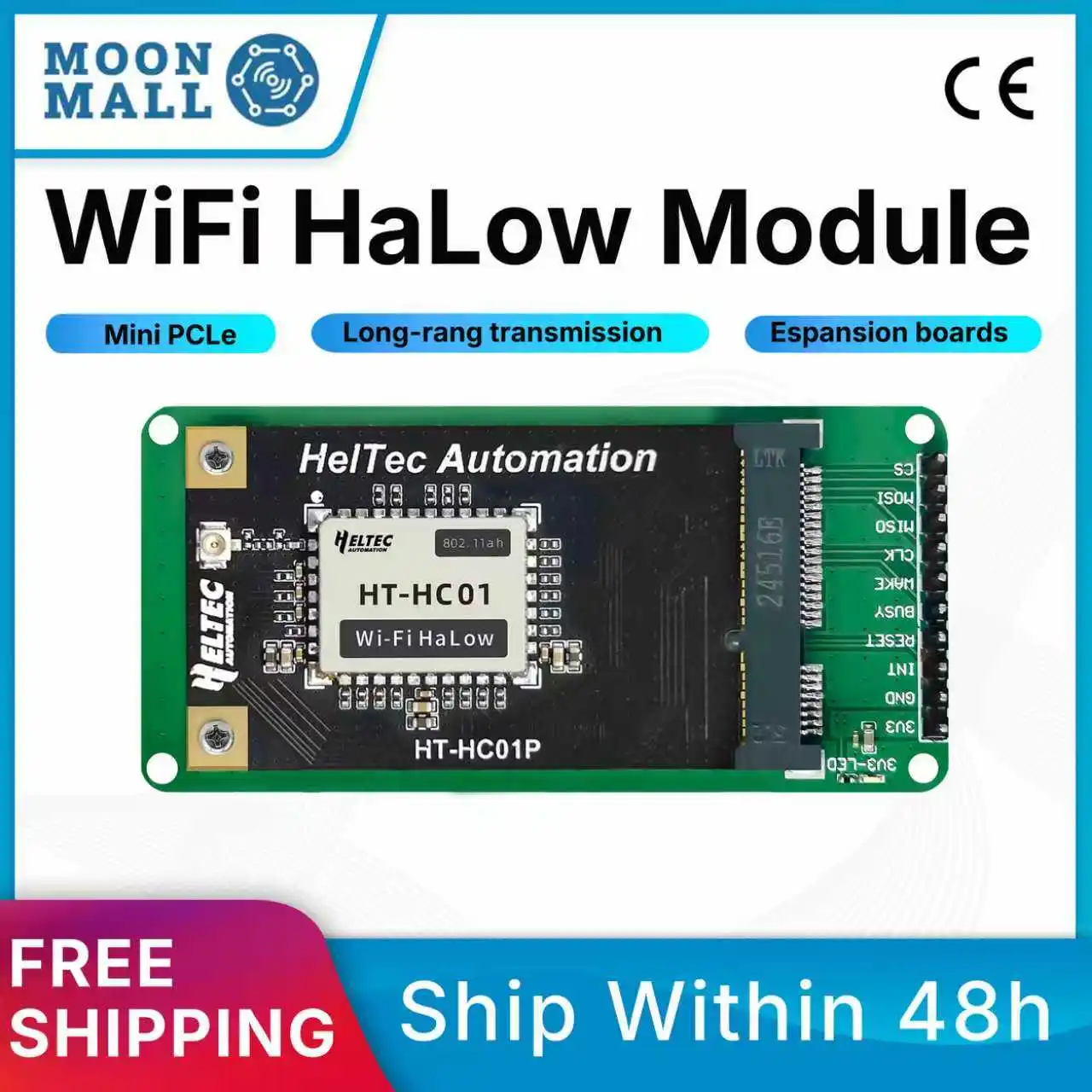 

HT-HC01P WiFi HaLow Mini PCIe Module 802.11ah Long Range 1km 32.5Mbps for IoT Smart Home